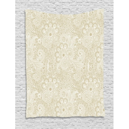 - Henna Tapestry, Nature Inspired Curly Motifs Abstract Intricate Flourish Pattern Retro Revival Design, Wall Hanging for Bedroom Living Room Dorm Decor, 40W X 60L Inches, Tan White, by Ambesonne