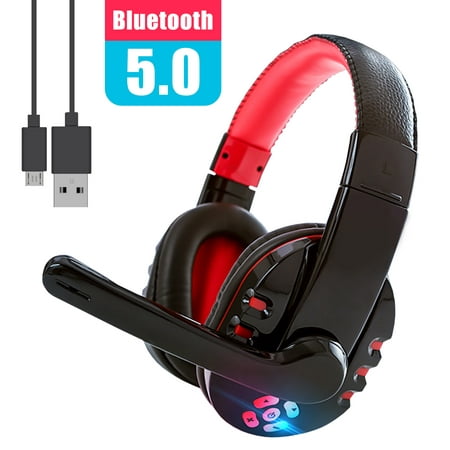 TSV Gaming Headset, Wireless Bluetooth 5.0 Game Headphones with Mic & Volume Control, Stereo Gaming Headset Earphones with Adjustable Headband, Soft Memory Earmuffs fits for Laptop Mac
