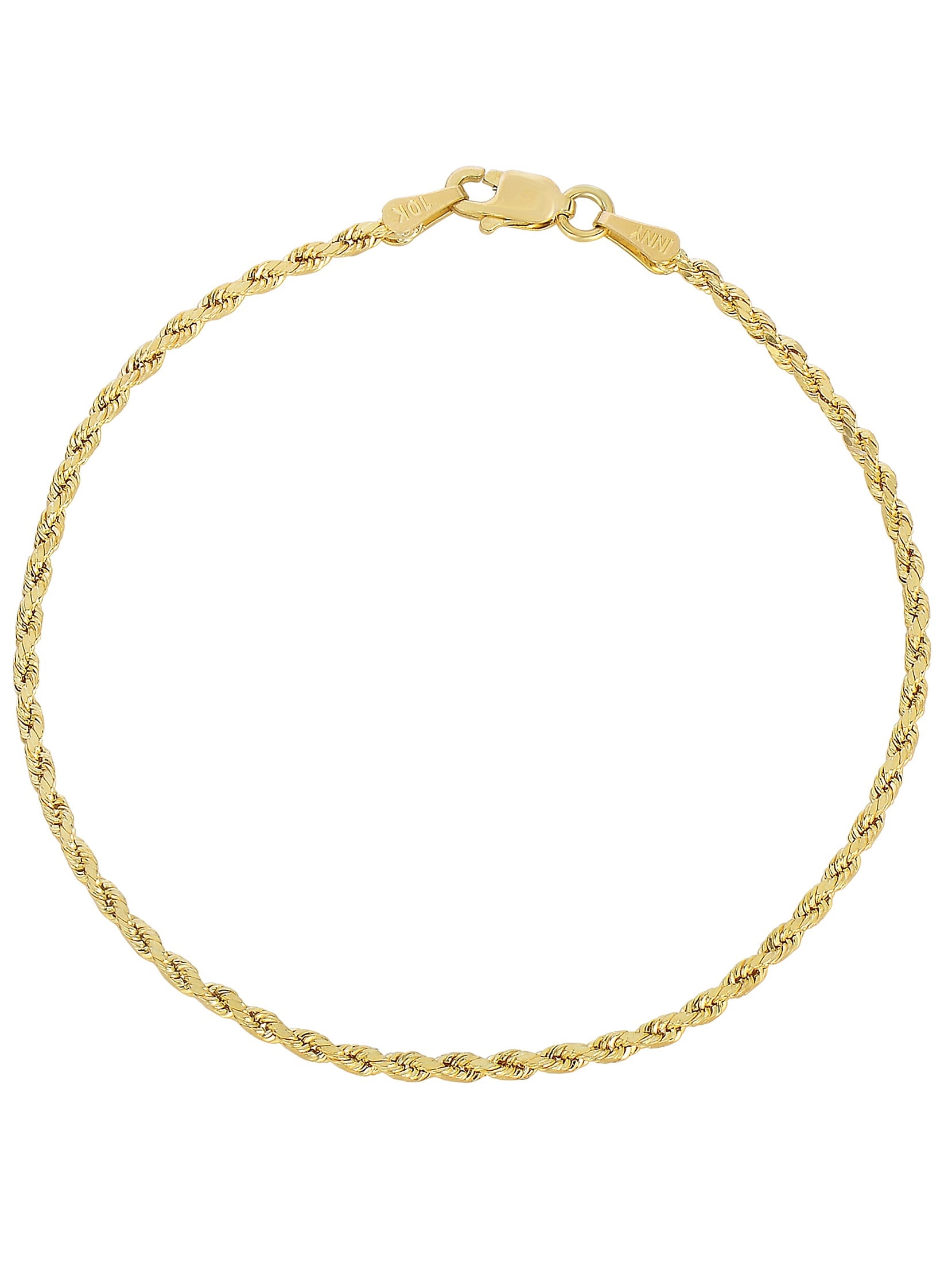 Floreo 10k Yellow Gold Solid Extra Light Diamond Cut Rope Chain Bracelet and Anklet for Men and Women 1.5mm