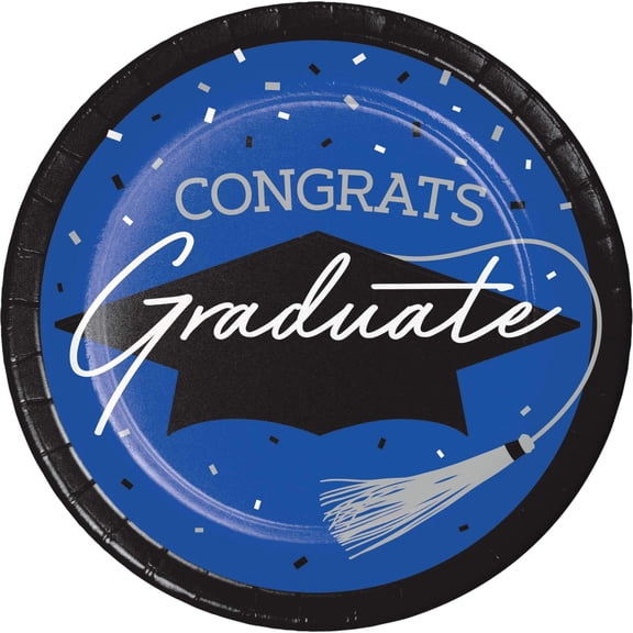 Royal Blue Graduation 7in Dessert Cake Plates High School College Grad 18ct