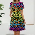 thumbnail image 2 of Rainbow Leopard Print Dress Summer Street Style Dresses Female Short Sleeve Printed Sundress, 2 of 7