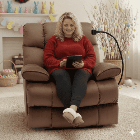 Big and Tall Manual Recliner Chair for Adults, Oversized Recliner for 400LBS, Velvet Recliner for Living Room Brown