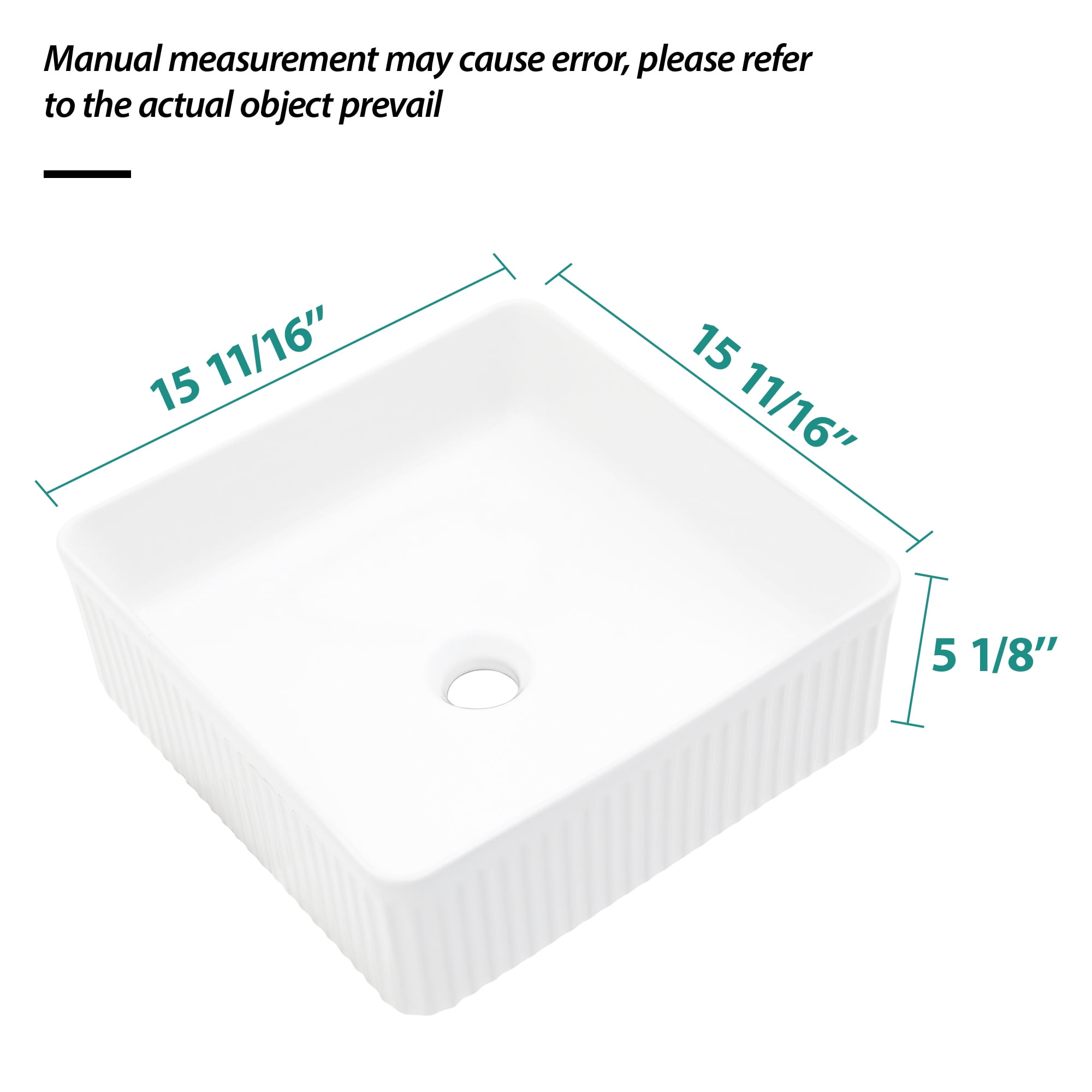 15.69"×15.69"×5.13" White Ceramic Rectangular Countertop Bathroom Sink