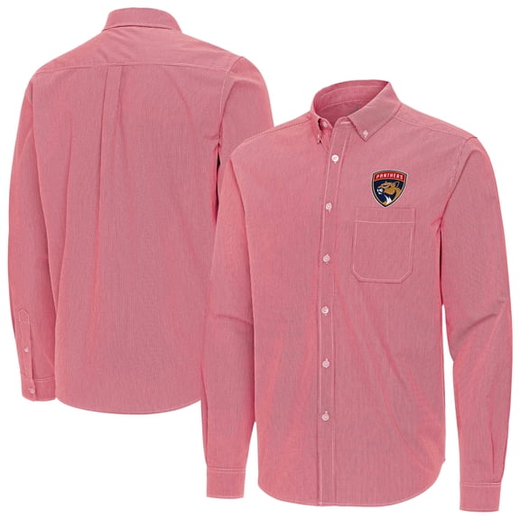 Men's Antigua Red Florida Panthers Porter Woven Tri-Blend Long Sleeve Button-Down Shirt