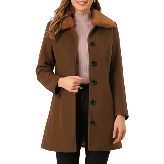 Unique Bargains Women's Casual Winter Single Breasted Mid Length Overcoat M Brown