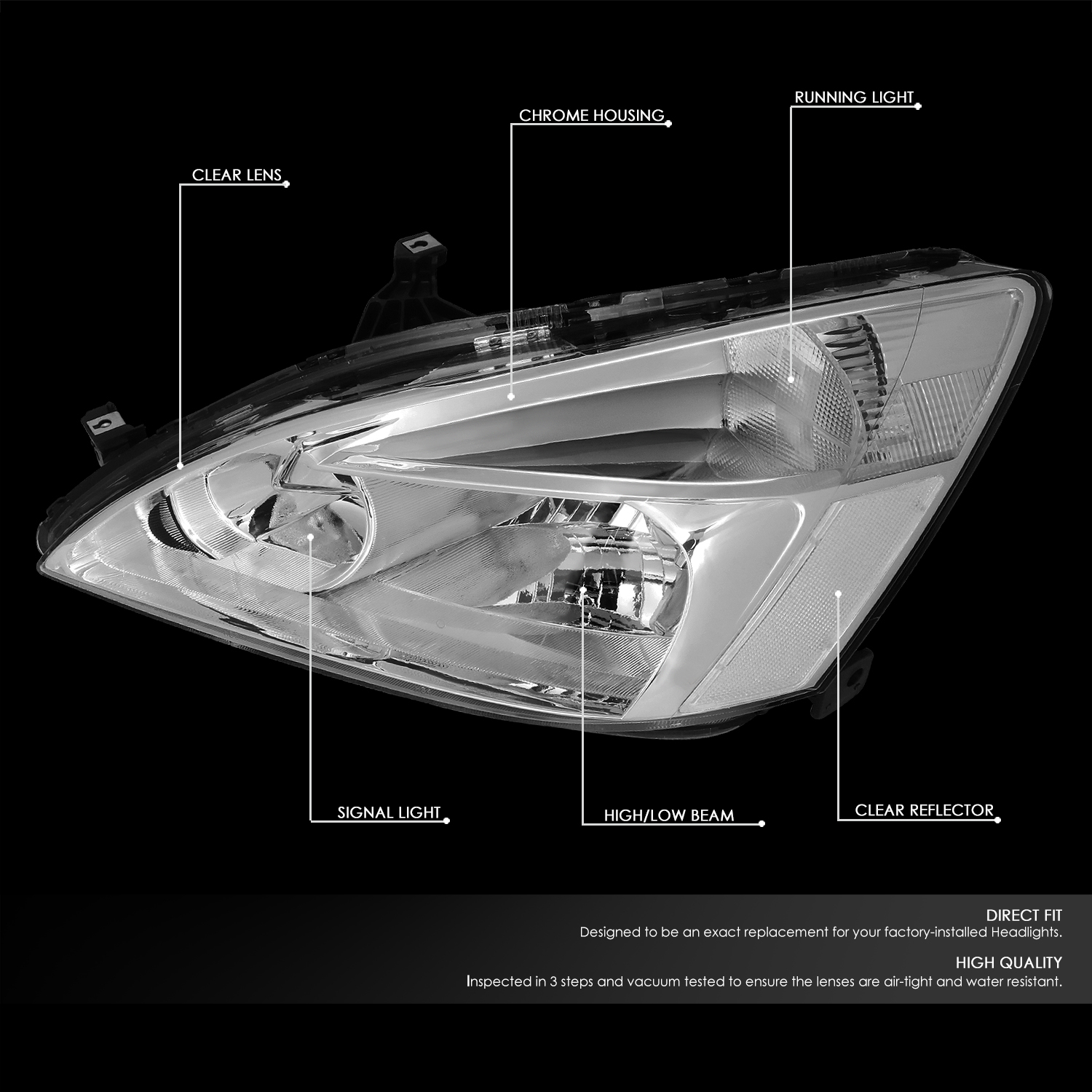 Refresh Your Ride: Chrome Headlight Assemblies For Honda Accord 2003-2007 (Coupe/Sedan) – Clear Corner, DOT Approved