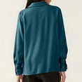 thumbnail image 4 of JGGSPWM Women's Satin Collar Neck Drape Ruched Front Long Sleeve Blouse Shirt Top Blue S, 4 of 7