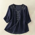thumbnail image 2 of Camiseta de Trabajo de Manga Corta con Cuello en V Bordada con la Sensación de Lino, Transpirable Poliéster Spandex Top Casual para la Oficina de Verano, 2 of 7