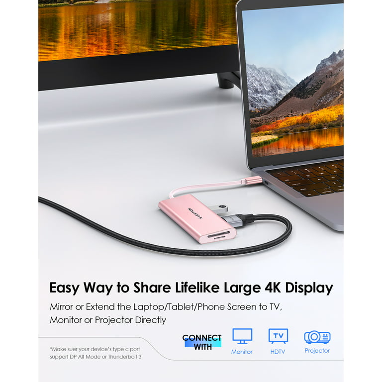  USB C HUB, USB C Adapter 6 in 1 with USB 3.0, 4K-HDMI, USB C  Connection/PD, SD/TF Card Reader, Docking Station Compatible with MacBook  Pro/Air Laptop and Other Type C Devices 