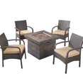 thumbnail image 1 of Noble House Cordoba 5 Piece Outdoor Wicker Chair and Firepit Set in Brown, 1 of 16