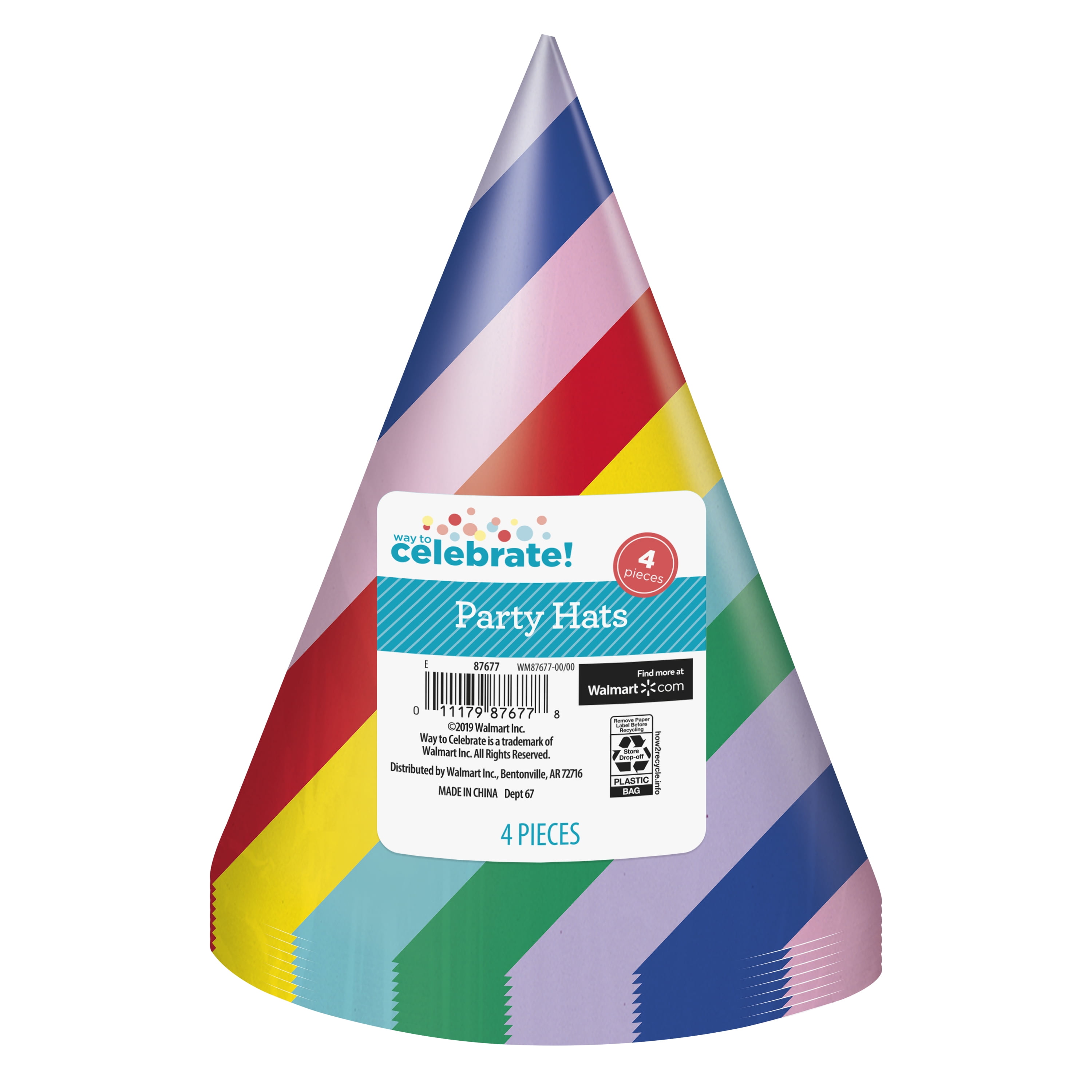 Retro Rainbow Birthday Paper Party Hats, 4 Count, by Way To Celebrate
