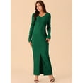 thumbnail image 3 of DARING DIVA Long Sleeve V Neck Slit Hem Maxi Cocktail Dress XL Dark Green, 3 of 5