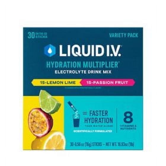 Liquid I.V. Hydration Multiplier Variety Pack, Lemon Lime & Passion Fruit, 30 count.pack of 2