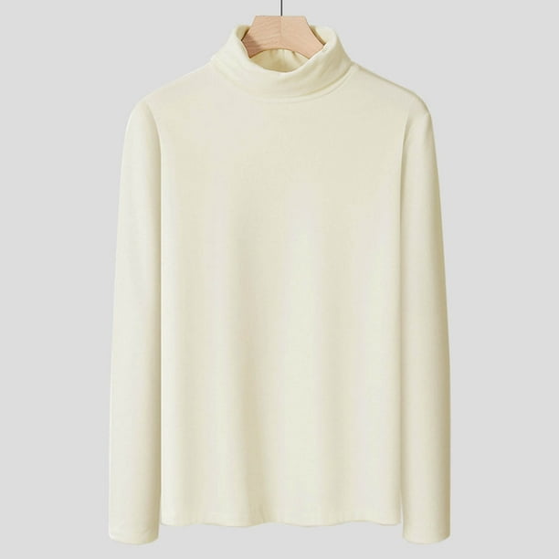 Blusa y camisa de manga larga con cuello alto para hombre, informal, de moda, de color liso, cálida, de punto, de manga larga, de poliéster.