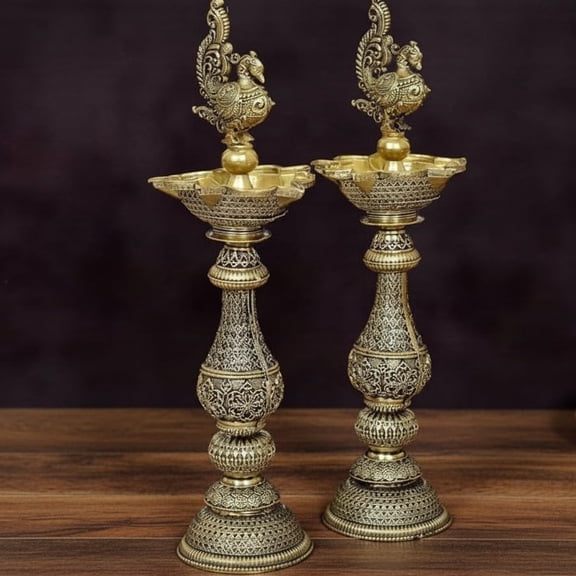 Bronze Peacock Oil Lamp – Elegant Diya for Home Temple & Gift Item