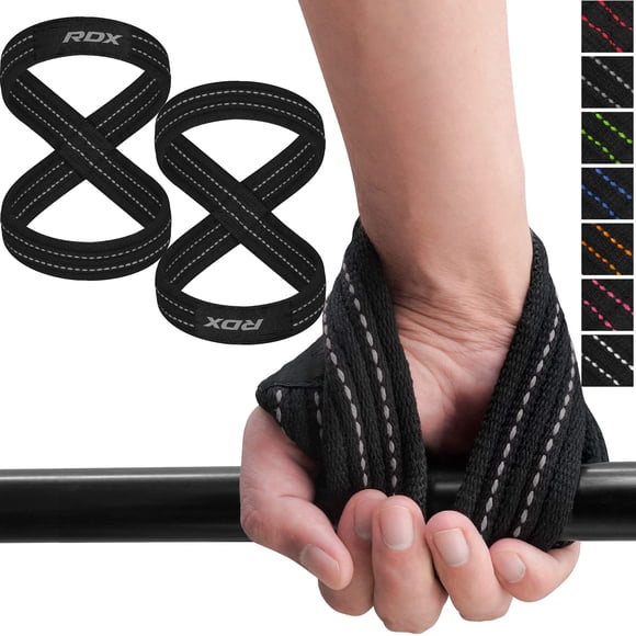 Correas de levantamiento de pesas RDX Figure 8 antideslizantes con soporte para la muñeca