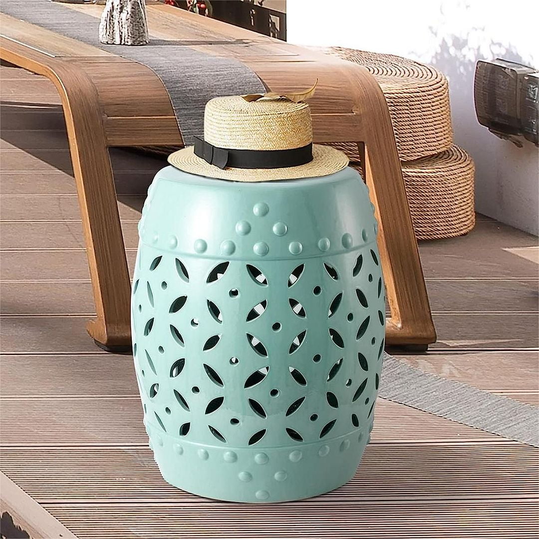 Sigtua 17 in. Garden Stool, Side Table Indoor Ceramic, Outdoor Stool