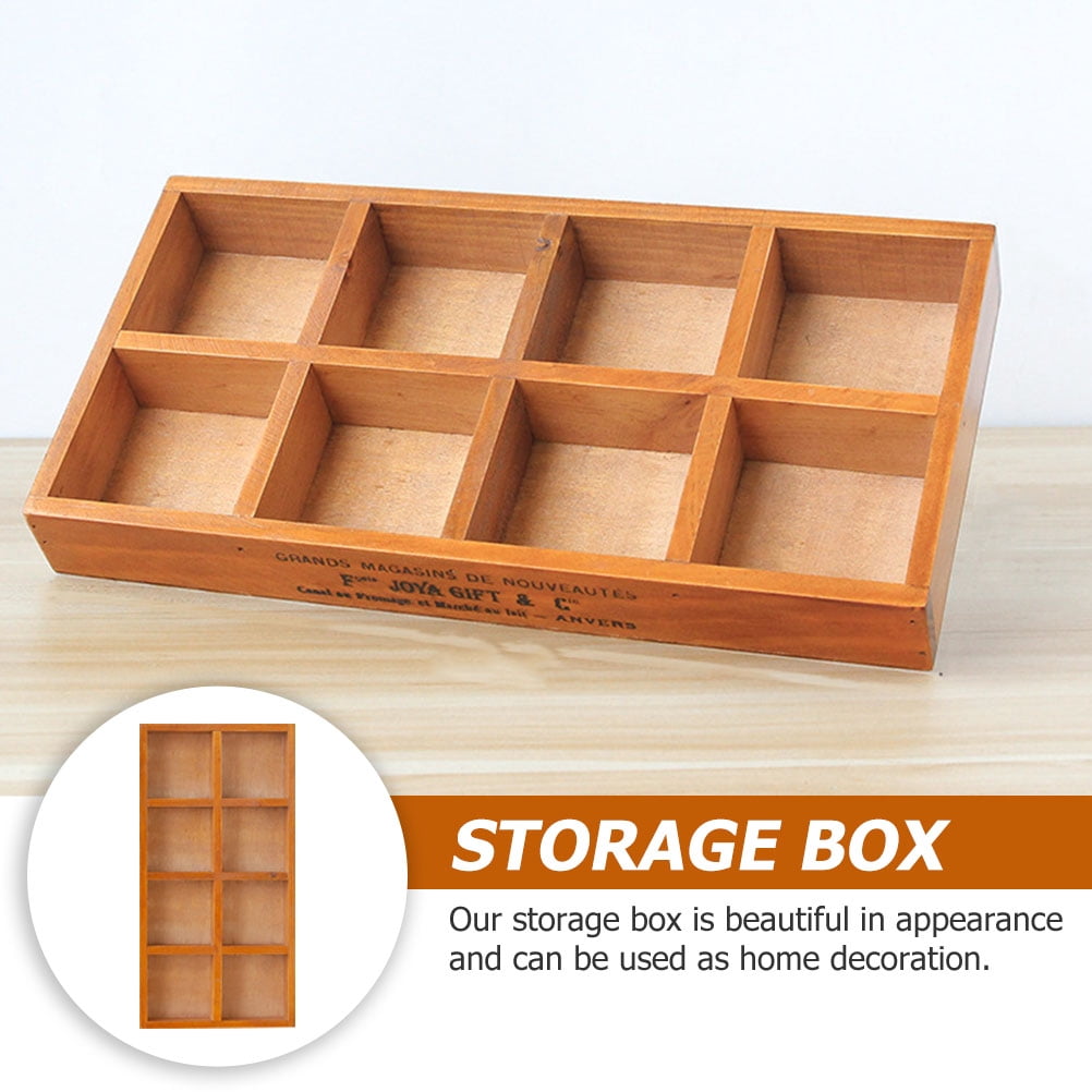 FRCOLOR 2pcs Wooden Tray Organizer 8 Compartment Organizer Wooden Chalk Case Decorative Wood Crate Jewelry Storage Key Holder Divided Box Desk Organizer Cosmetics Holder Box Storage Case