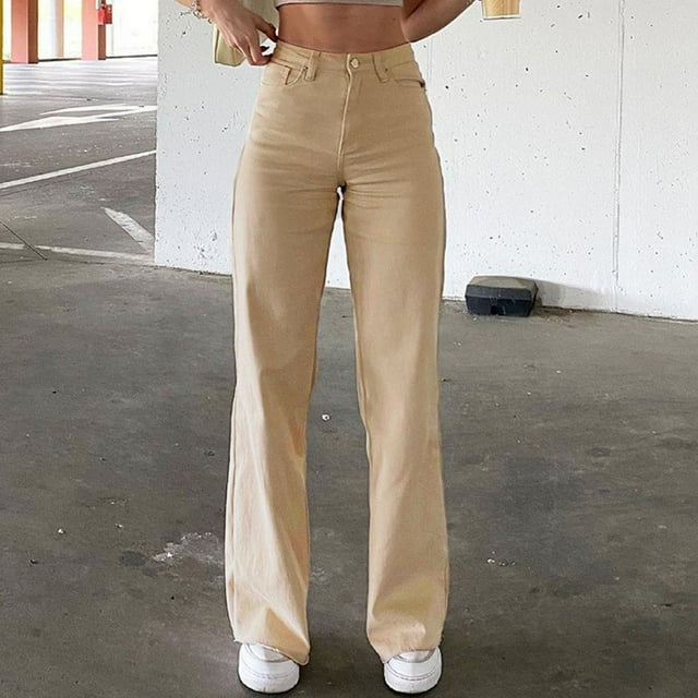 Jeans Femme Couleur Unie Taille Élastique Droite Décontractée Grande Taille Extensible