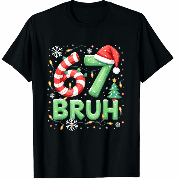 Bruh 67 Six Seven 6 7 Meme Christmas Funny T-Shirt (Men's, Women's)