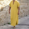 thumbnail image 2 of Mens Kaftan Thobe Casual Long Sleeve Men'S Robe Arabic Thobe with Pockets Muslim Men Thobe Yellow Robe Men, 2 of 5