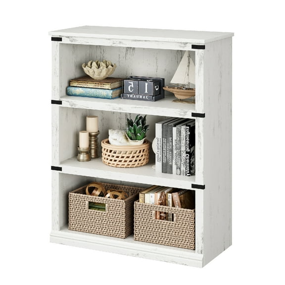 Aoile 3 Tier Bookcase, 43.3" Farmhouse Book Shelf with Storage Open Display Bookshelves Living Room, Bed Room, White