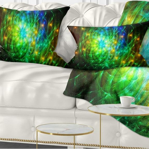 Designart Green Fractal Symphony of Colors - Abstract Throw Pillow - 12x20