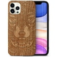 thumbnail image 1 of Case Yard Wooden Case Outside Soft TPU Silicone Slim Fit Shockproof Wood Protective Phone Cover for Girls Boys Men and Women Supports Wireless Charging Wolf Face Full Design case for iPhone-11-Pro-Max, 1 of 7