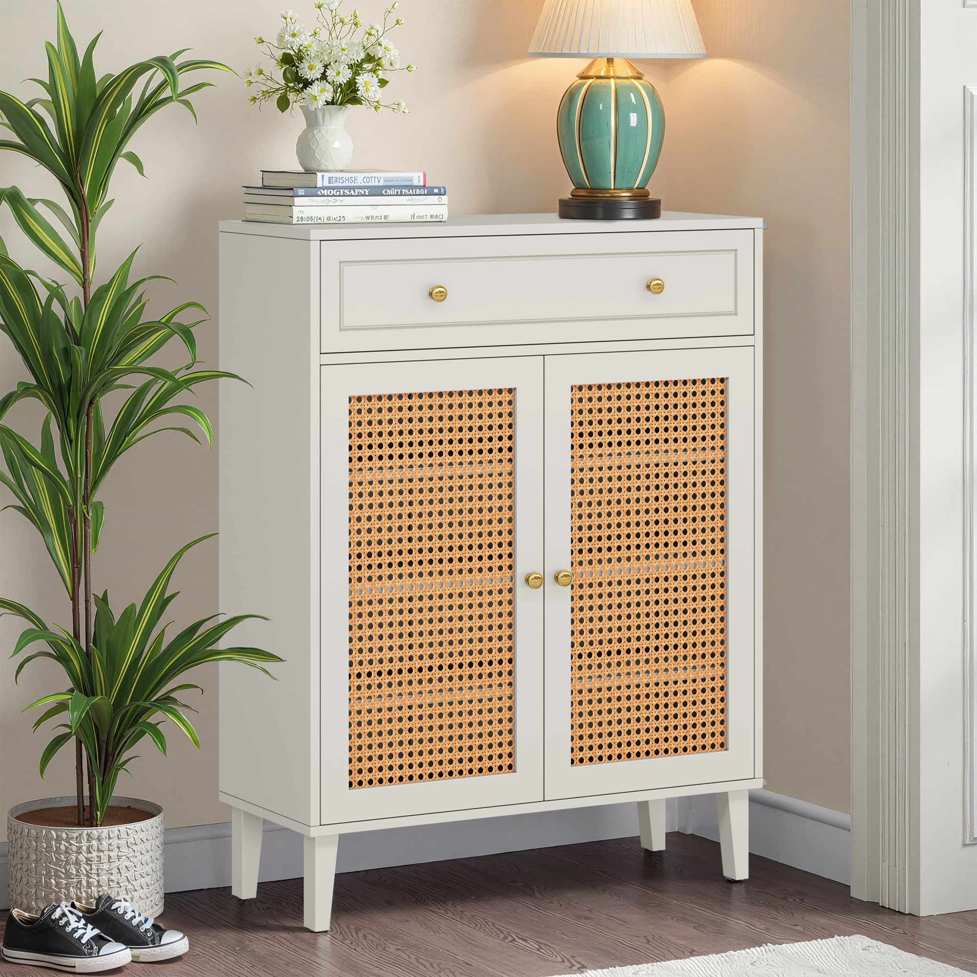 MAYEERTY Shoe Storage Cabinet with Adjustable Shelves & Large Drawer