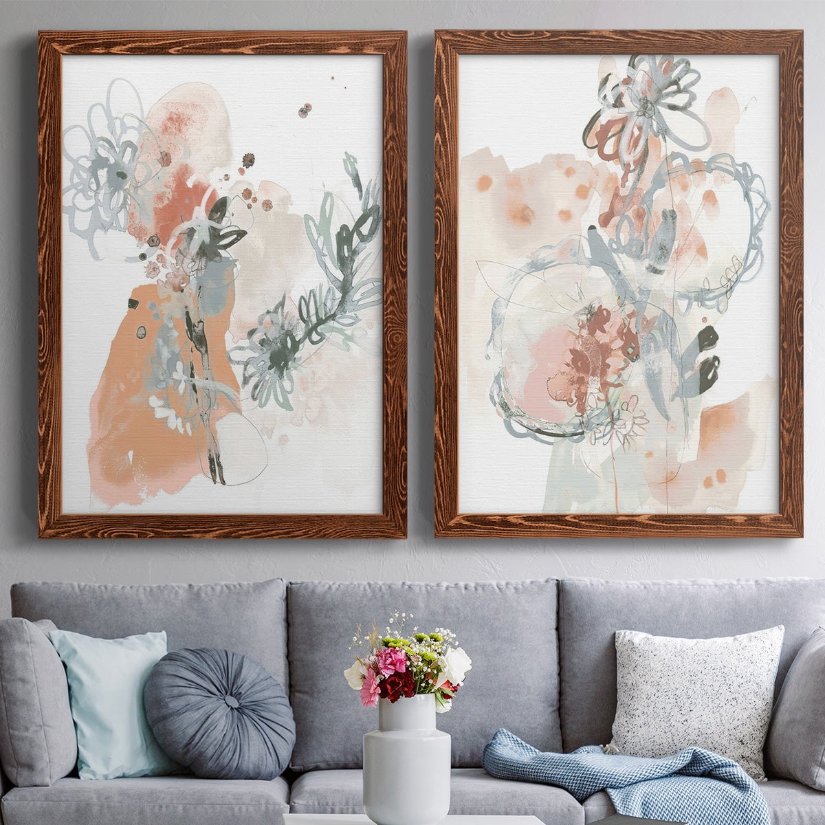 Petal Drift I - Premium Framed Canvas 2 Piece Set - Ready to Hang