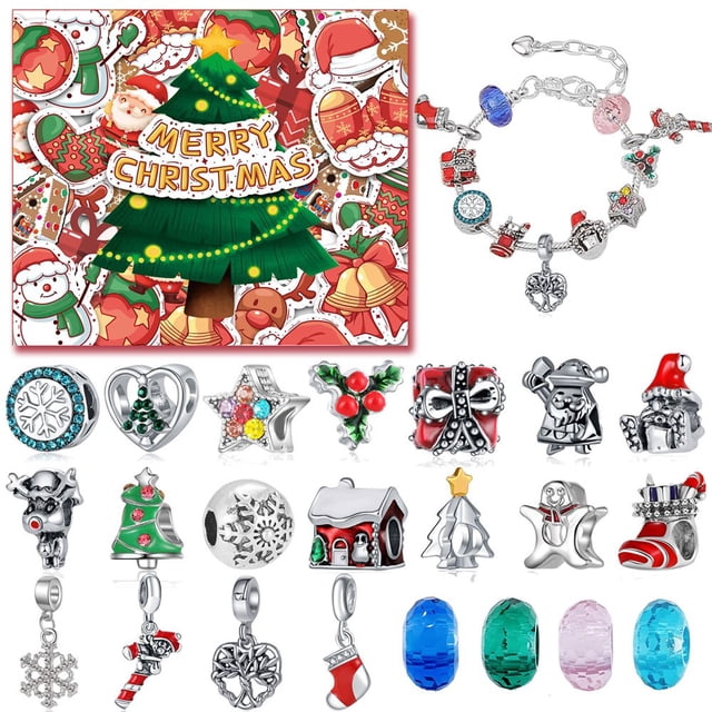 Bracelet Making for Christmas Advent Calendar Christmas Countdown Calendar Creative DIY Bracelet Making Kit Jewelry Making Kit for Christmas Party Kids Teens,Red