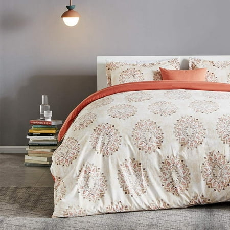 Sleep Zone Floral Duvet Cover Set, 2 Pieces Soft Cozy Textured Bedding Set, Damask Pattern Beige