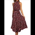 thumbnail image 1 of Vestido Bohemio de Verano para Mujer, Sin Mangas, con Estampado de Lunares, Cuello Halter, Volantes, Dobladillo y Cinturón Negro y Rojo L, 1 of 7