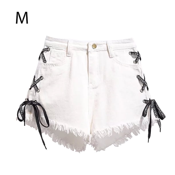 Pantalones cortos de mezclilla para mujer Pantalones cortos sueltos de Jean para niña Pantalones ajustados de cintura alta, Blanco, M Inevent AP001242-02B