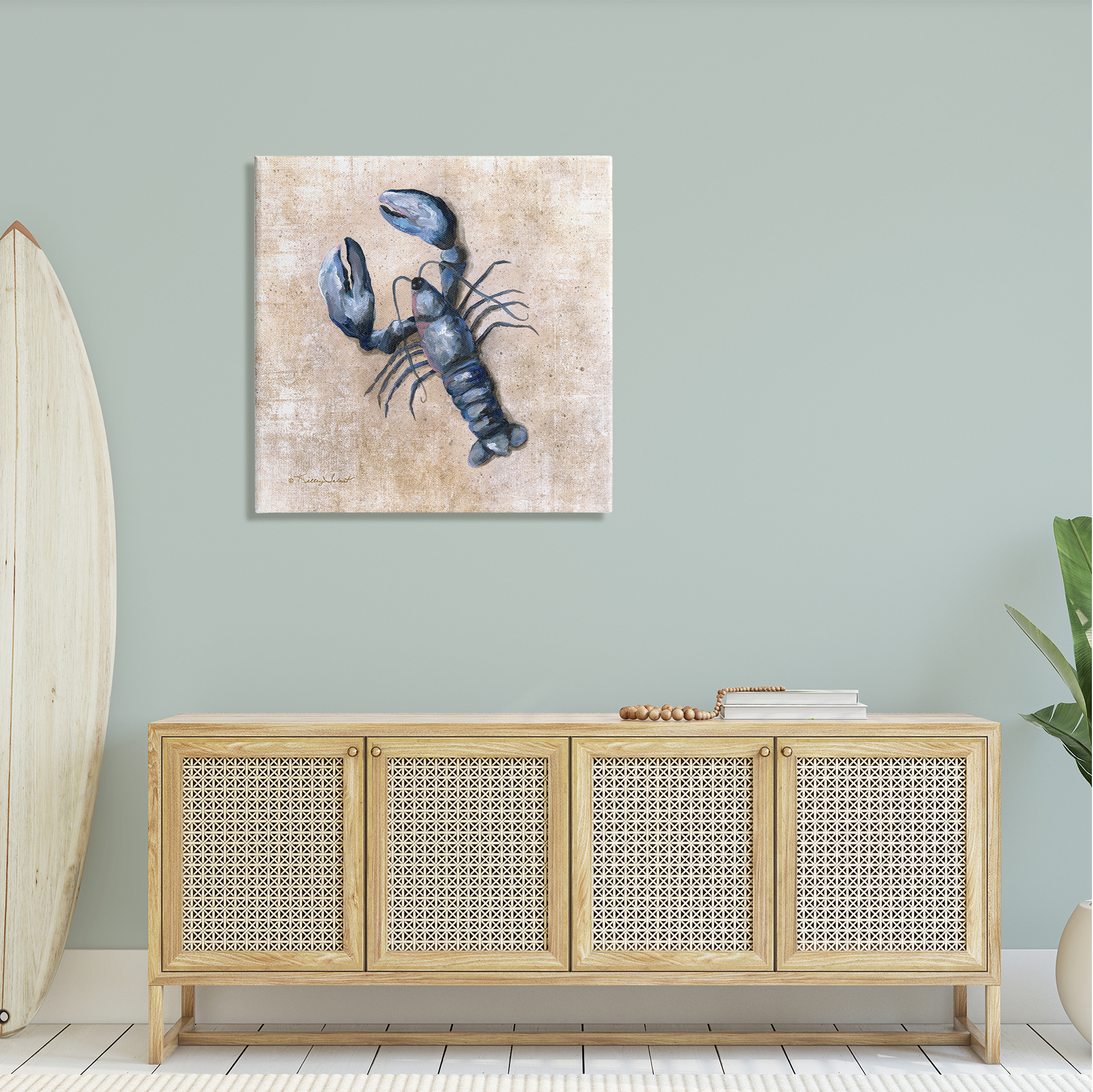 Stupell Nautical Blue Lobster Sea Life Landscape Painting Gallery Wrapped Canvas Print Wall Art