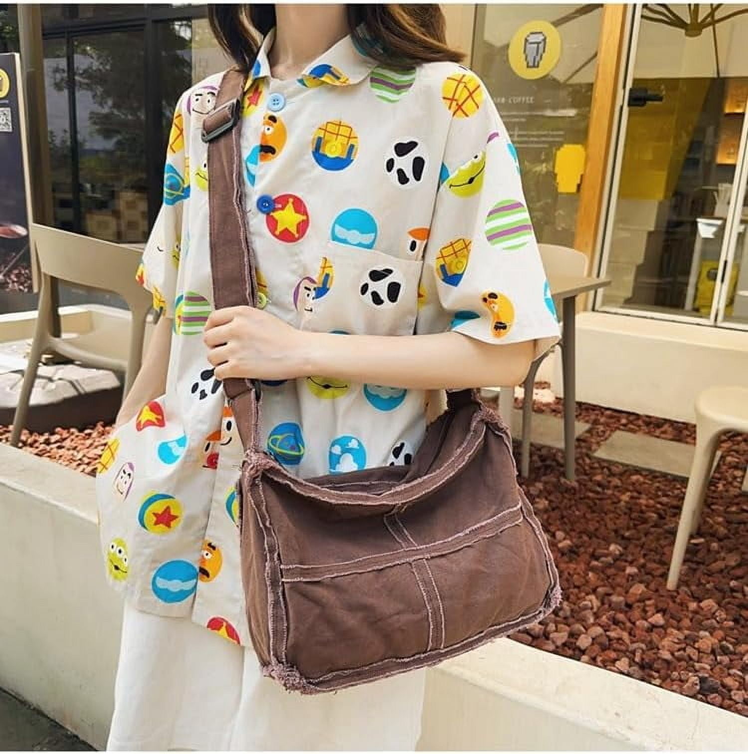 LinYooLi Small Canvas Crossbody Bag for Women Men Y2k Hobo Bags Mini Messenger Bag Shoulder Bag Grunge Hippie Purse