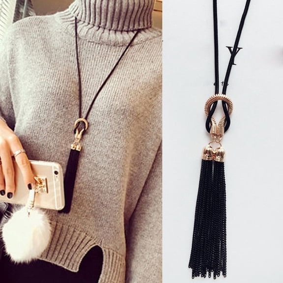 AYYUFE Women Tassel Pendant Long Sweater Chain Necklace