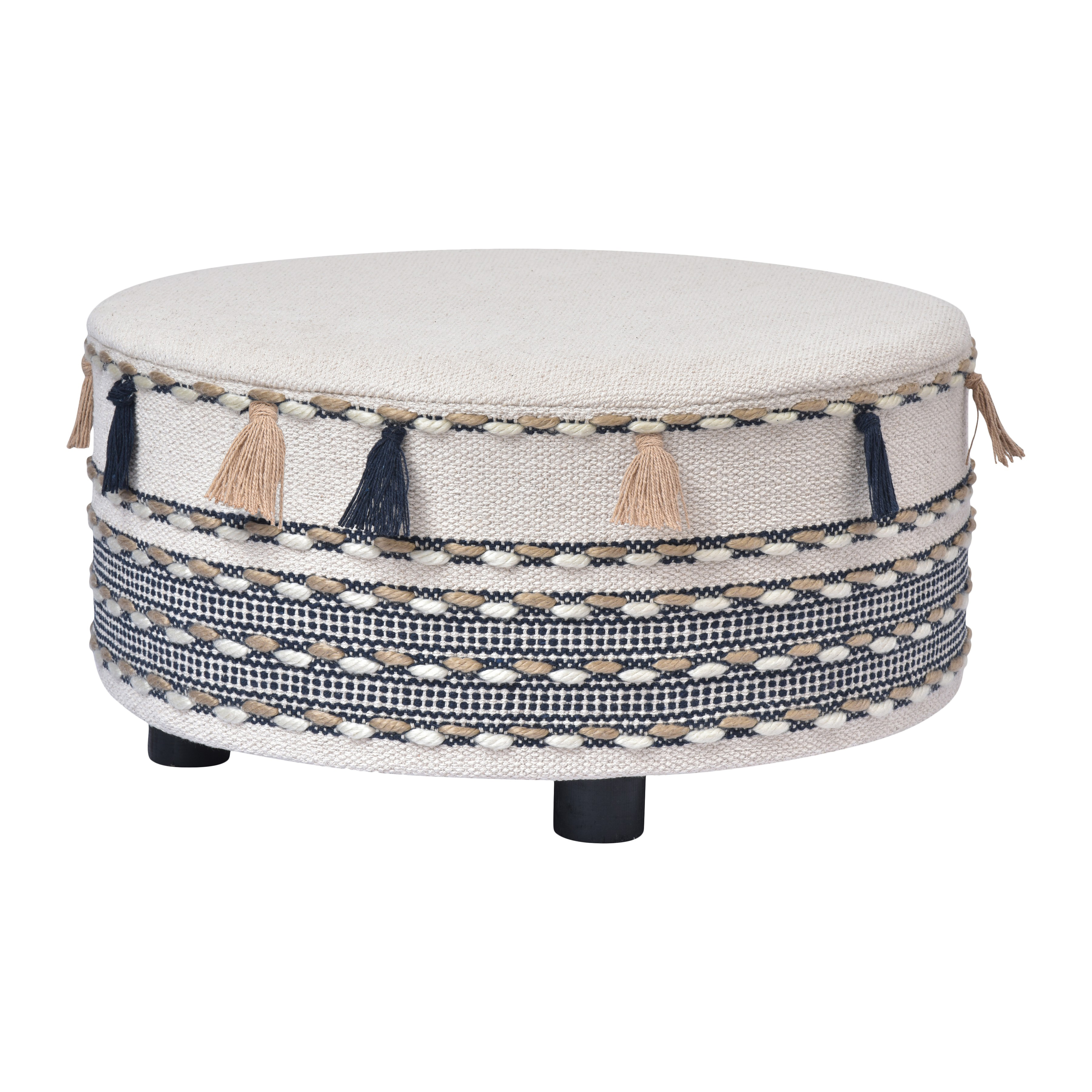 Ox Bay Handmade Striped Organic Cotton Ottoman, Blue/ Cream