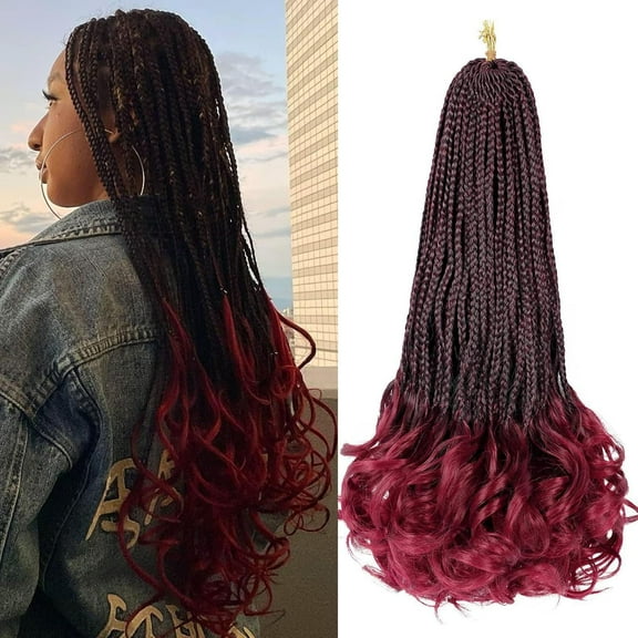 Aorsher French Curly Crochet Braids 18 Inch Wine Red Goddess Box Braids Crochet Hair With Bouncy Wavy Ends Pre Looped French Curly Braiding Hair Synthetic Hair Extensions 6 Packs