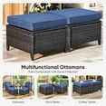 thumbnail image 3 of Planntonneo Outdoor Wicker Ottoman Set of 2, Patio Rattan Footrest Seat with Blue Cushions, Brown Wicker, 3 of 8