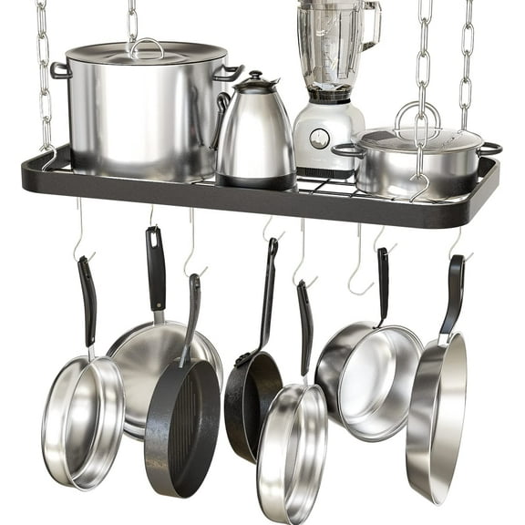 Hanging Pots and Pans Organizer Rack for Ceiling Wall Mount Grid Kitchen Pot Storage Shelves for Utensils, Cookware with 8 S Hooks (24.4 x 11.8 x 1.2 inches)- JACKCUBE DESIGN MK397B