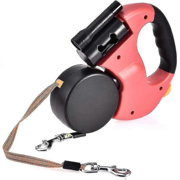 Correa retráctil doble para perros. Correa automática para perros. Cuerda retráctil con dispensador de excrementos y flash. s20241224