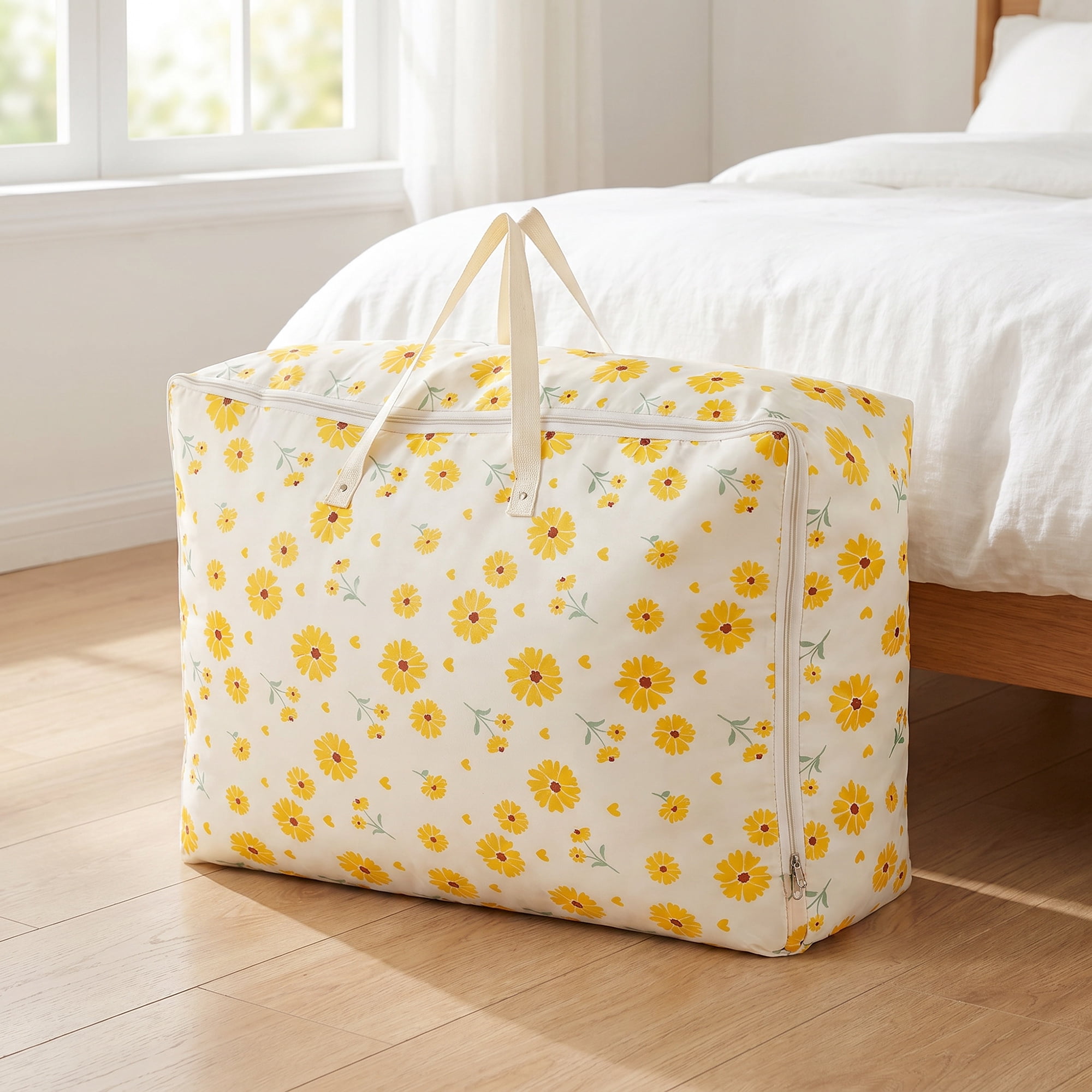 Unique Bargains Dustproof Floral Zipper Large Moving Bag Yellow 23.6" x 9.8" x 15.7"