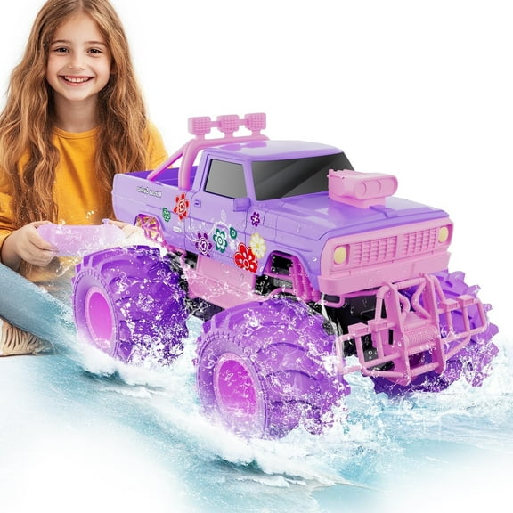 Pink RC Monster Truck for Kids – 1:16 Waterproof Off-Road Amphibious Car, 4WD Remote Control Toy with 2 Batteries, 2.4GHz – Birthday Christmas Gift for Girls & Boys Ages 6