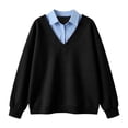 thumbnail image 4 of Karymi Shirts for Women Fake Two Piece Collared V Neck Sweatshirt, Color Block Layered Shirt Long Sleeve Pullover Top, Fall Winter Daily Streetwear Outfits Workout Tops for Women, 4 of 7