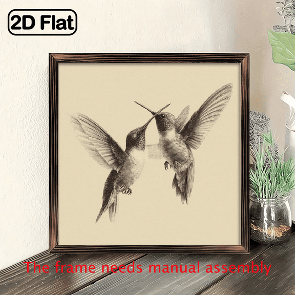 2D Flat - Vintage Hummingbird Wooden Wall Art - Nordic Country Style Framed Painting, 8x8 Inches, 2D Flat, Perfect for Bedroom, Living Room, Holiday Decor, Home Furnishings, Or Gift, Hummingbird D