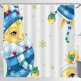 thumbnail image 1 of Whimsical Christmas Shower Curtain with Cartoon Elves & Snowflakes, 1 of 5