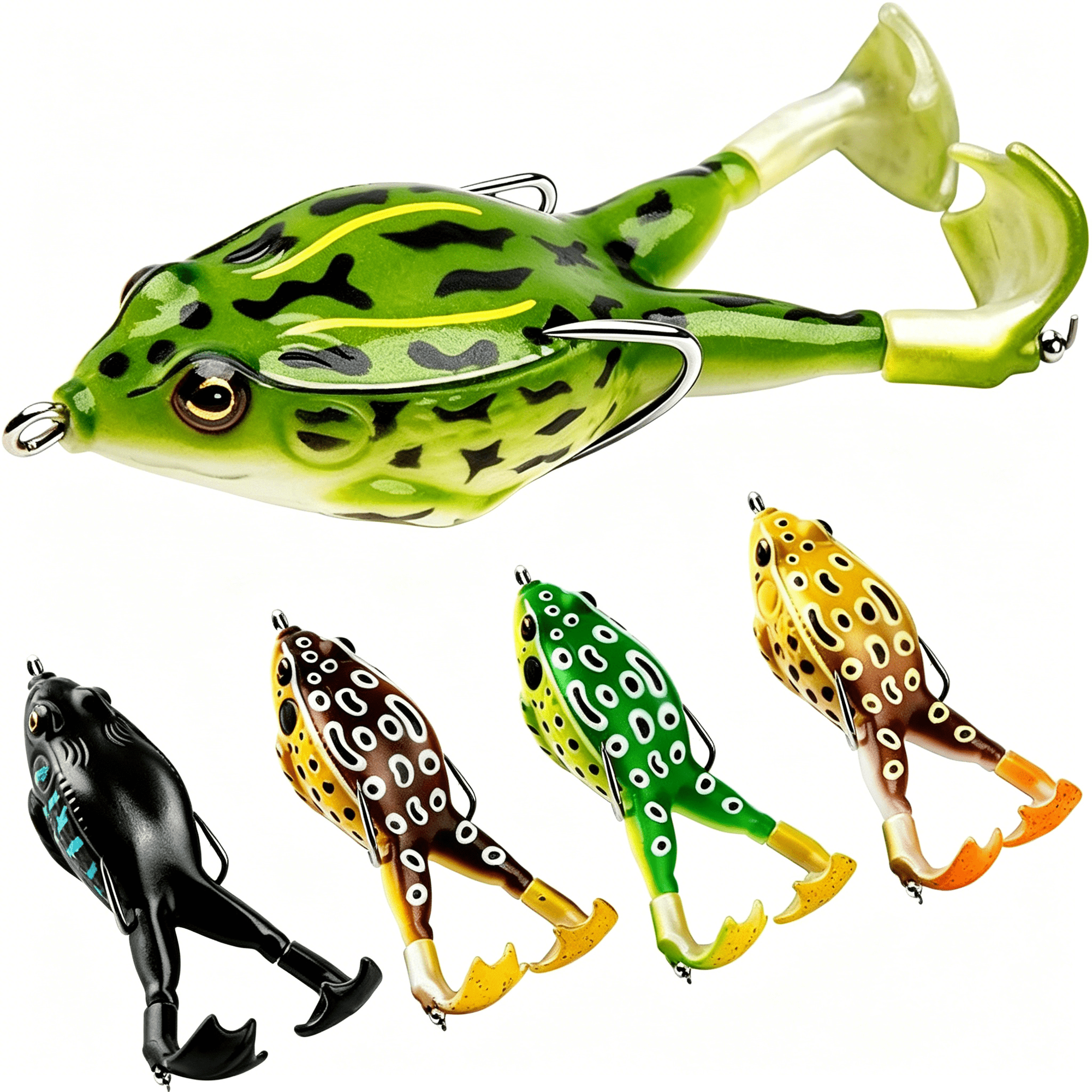 BESTSKY Topwater Frog Lure Bass Trout Fishing Lures Kit Set Realistic Prop Frog Soft Swimbait Floating Bait with Weedless Hooks for Freshwater Saltwater