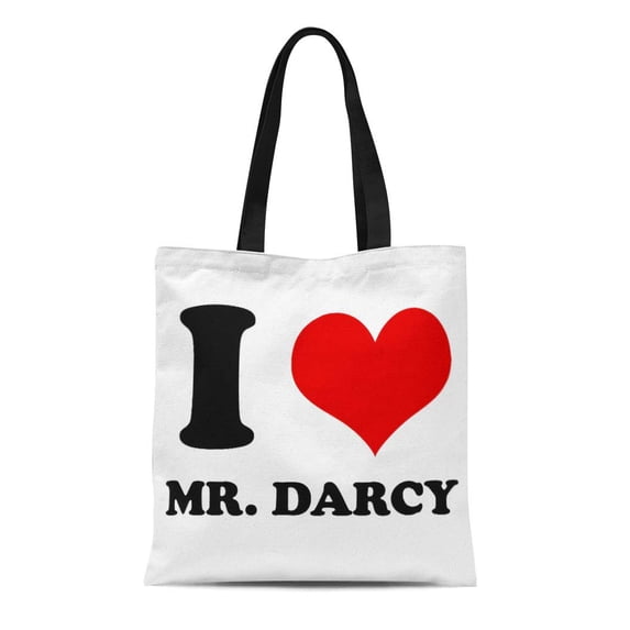 LADDKE Canvas Tote Bag Pride I Love Mr Darcy Heart Prejudice Elizabeth Bennet Reusable Handbag Shoulder Grocery Shopping Bags