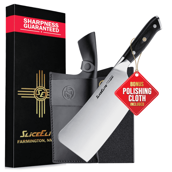 7-Inch Bone Cutting Knife – High Carbon German Steel, Pakkawood Handle | Meat Cleaver with Options of Premium Leather Sheath and Durable Polymer Sheath (Bone Cutting Knife with Leather Sheath)